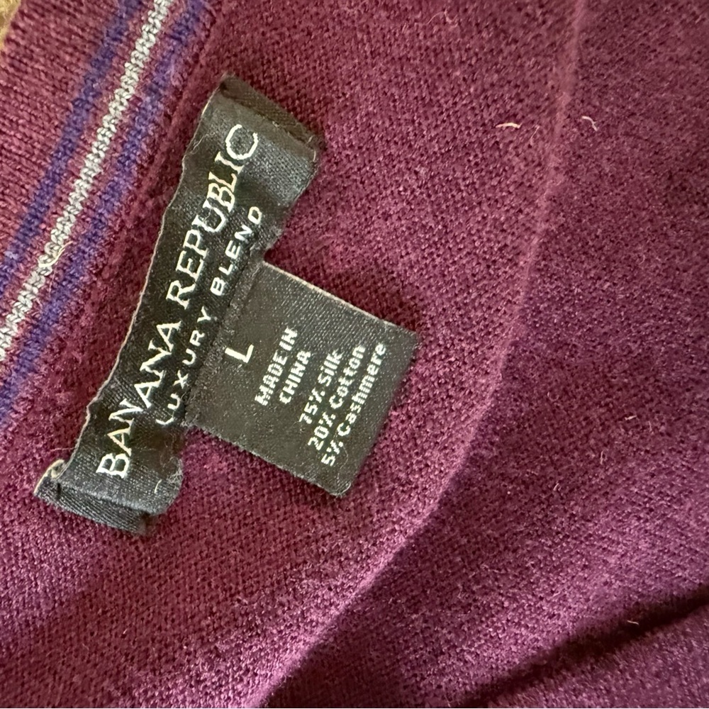 Banana Republic Men's LARGE Pullover‎ Sweater V-Neck Luxury silk cashmere Purple - Picture 4 of 6